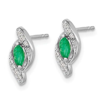 14k White Gold 1/15Ct Real Diamond and Emerald Earrings