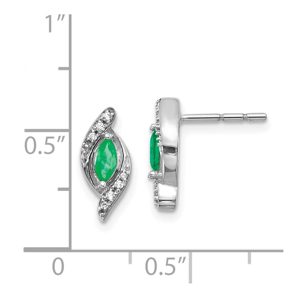 14k White Gold 1/15Ct Real Diamond and Emerald Earrings