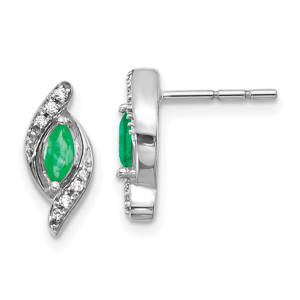 14k White Gold 1/15Ct Real Diamond and Emerald Earrings