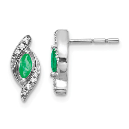 14k White Gold 1/15Ct Real Diamond and Emerald Earrings