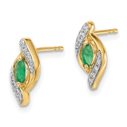 14k Yellow Gold 1/15Ct Real Diamond and Emerald Earrings