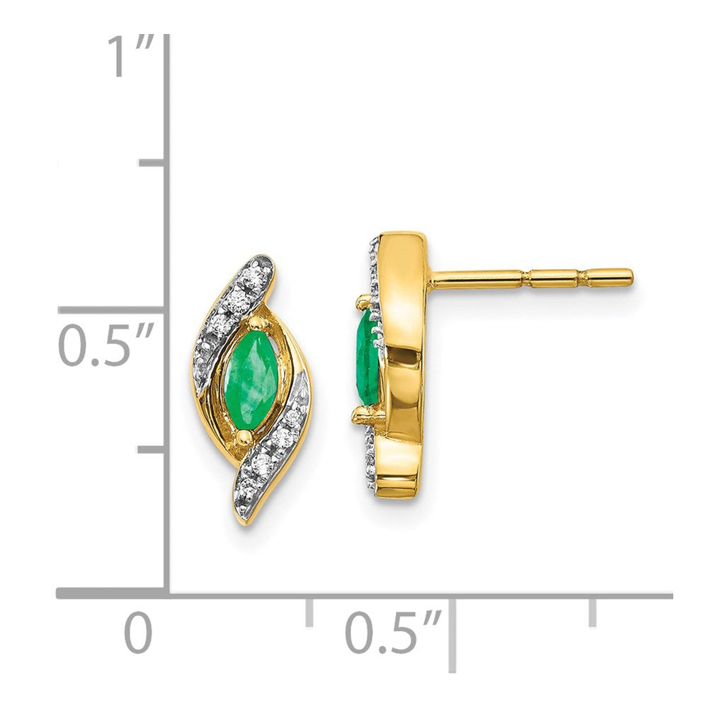 14k Yellow Gold 1/15Ct Real Diamond and Emerald Earrings EM5594-EM-007-YA