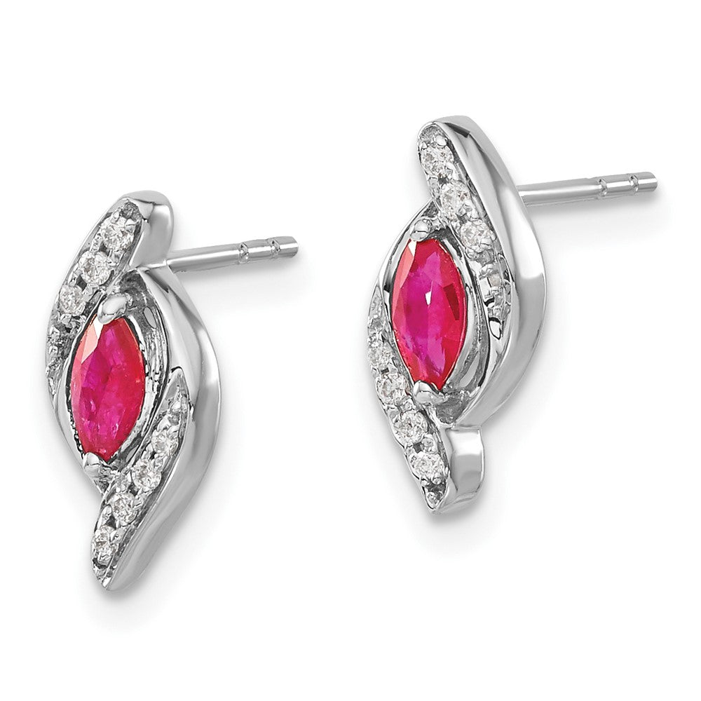 14k White Gold Real Diamond and Ruby Earrings
