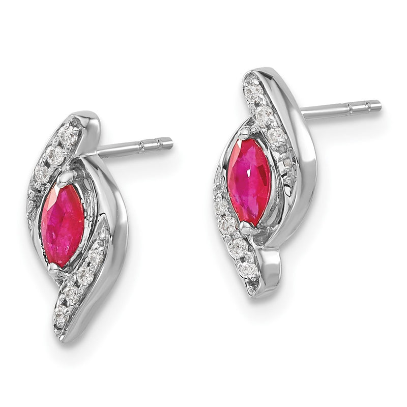 14k White Gold Real Diamond and Ruby Earrings