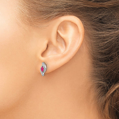 14k White Gold Real Diamond and Ruby Earrings