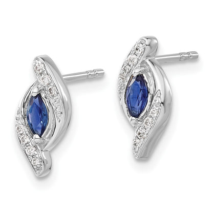 14k White Gold Real Diamond and Sapphire Post Earrings