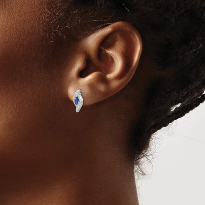 14k White Gold Real Diamond and Sapphire Post Earrings