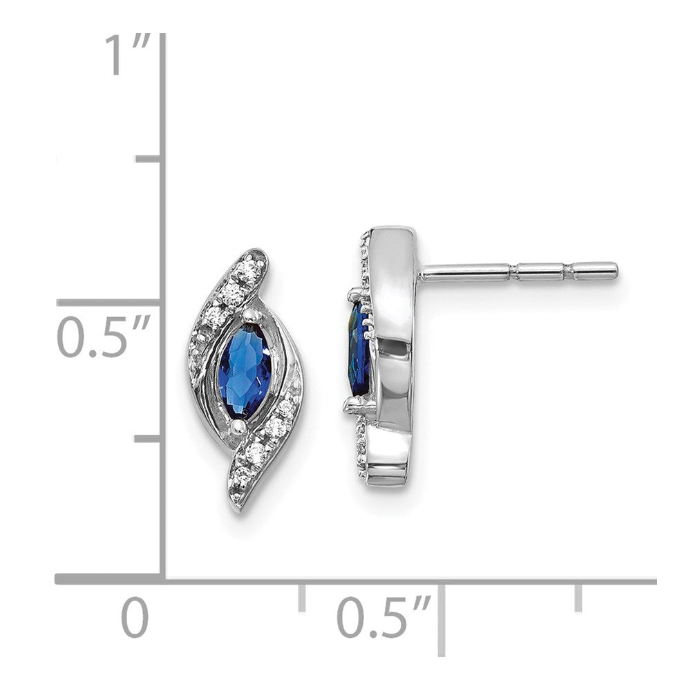 14k White Gold Real Diamond and Sapphire Post Earrings