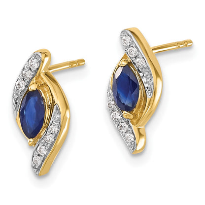 14k Yellow Gold Real Diamond and Sapphire Earrings