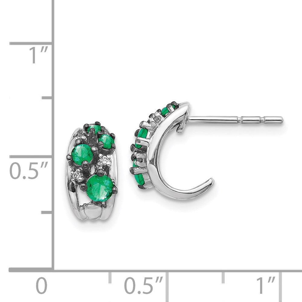 14k White Gold Real Diamond and Emerald Polished Post Hoop Earrings EM5595-EM-004-WA
