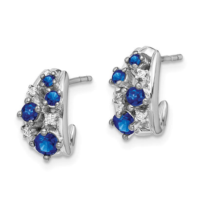 14k White Gold Real Diamond and Sapphire Polished Post Hoop Earrings