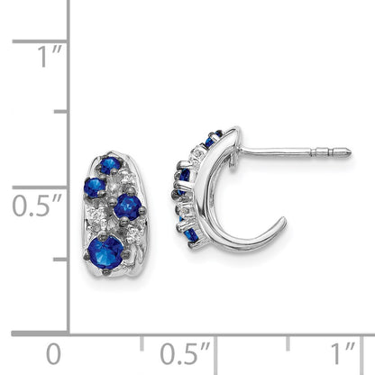 14k White Gold Real Diamond and Sapphire Polished Post Hoop Earrings