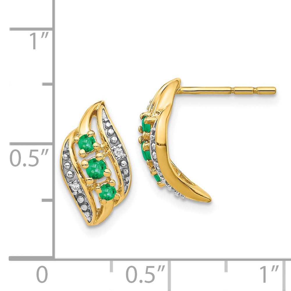 14k Yellow Gold w/ Emerald and Real Diamond Polished Post Earrings