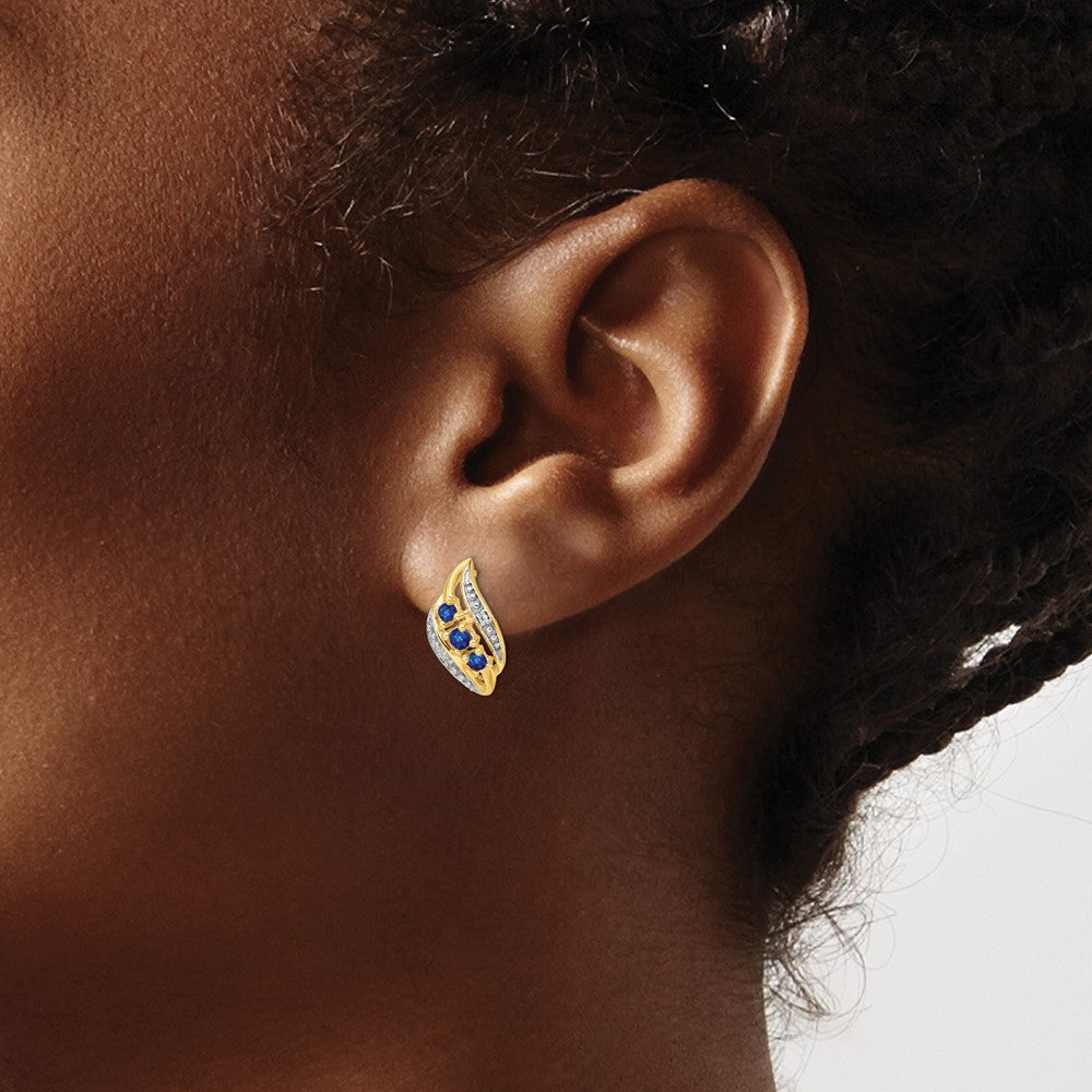 Solid 14k Yellow Gold w/ Simulated Sapphire and CZ Polished Post Earrings