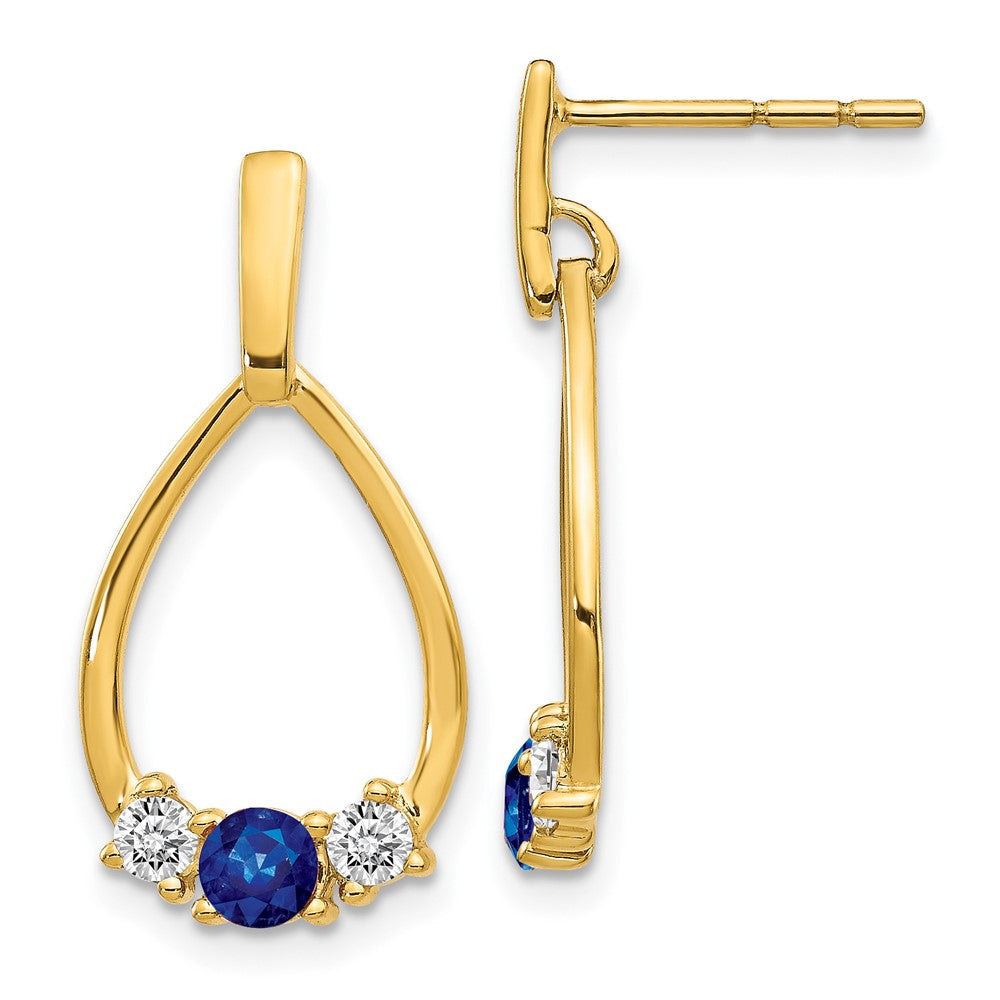 14k Yellow Gold Blue and White Sapphire Post Dangle Earrings