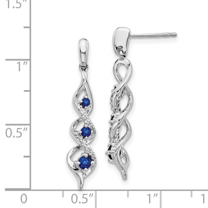 14k White Gold Real Diamond and Blue Sapphire Post Dangle Earrings