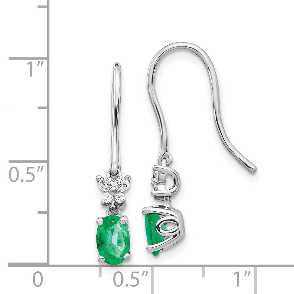 14k White Gold 1/8ct Real Diamond and Oval Emerald Dangle Earrings EM5600-EM-013-WA
