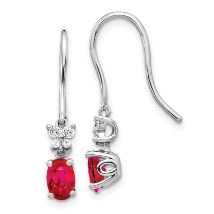 14k White Gold Real Diamond and Oval Ruby Earrings EM5600-RU-013-WA