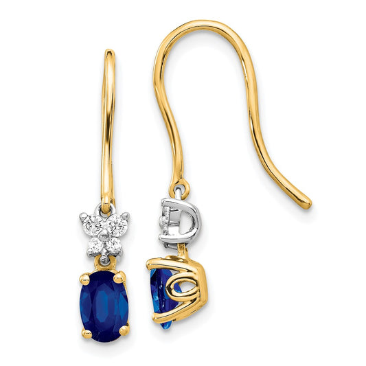 Solid 14k Two-tone Two Tone Simulated CZ and Oval Sapphire Earrings