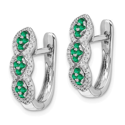 14k White Gold Real Diamond and Emerald Hinged Earrings