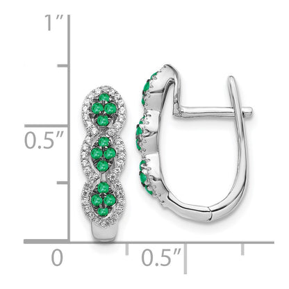 14k White Gold Real Diamond and Emerald Hinged Earrings