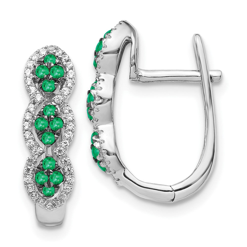14k White Gold Real Diamond and Emerald Hinged Earrings
