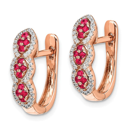 14k Rose Gold Real Diamond and Ruby Hinged Earrings
