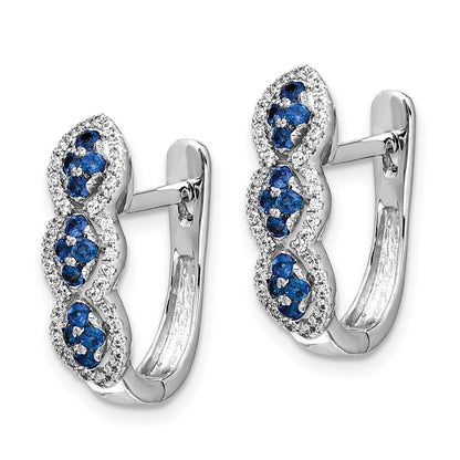 14k White Gold Real Diamond and Blue Sapphire Hinged Earrings
