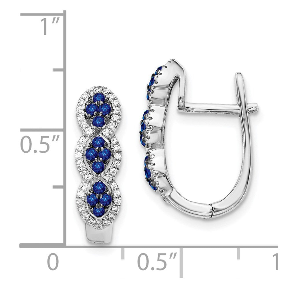 14k White Gold Real Diamond and Blue Sapphire Hinged Earrings