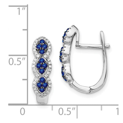14k White Gold Real Diamond and Blue Sapphire Hinged Earrings