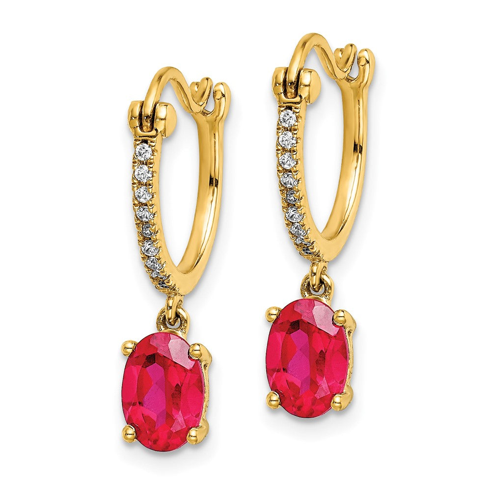 14k Yellow Gold 1/10ct Real Diamond and Ruby Dangle Hoop Earrings EM5604-RU-010-YA