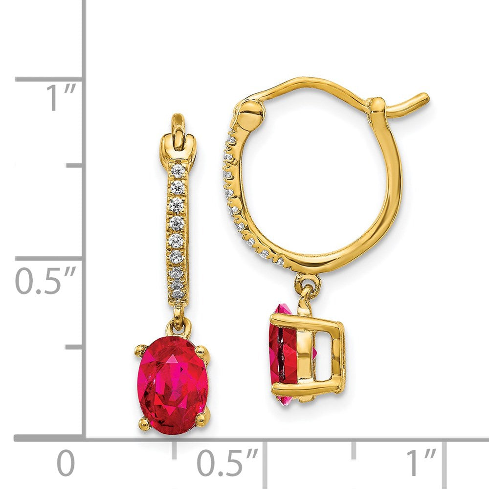 14k Yellow Gold 1/10ct Real Diamond and Ruby Dangle Hoop Earrings EM5604-RU-010-YA