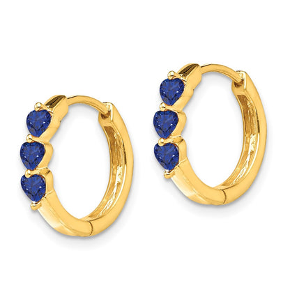 14k Yellow Gold Created Sapphire Polished Hinged Hoop Earrings