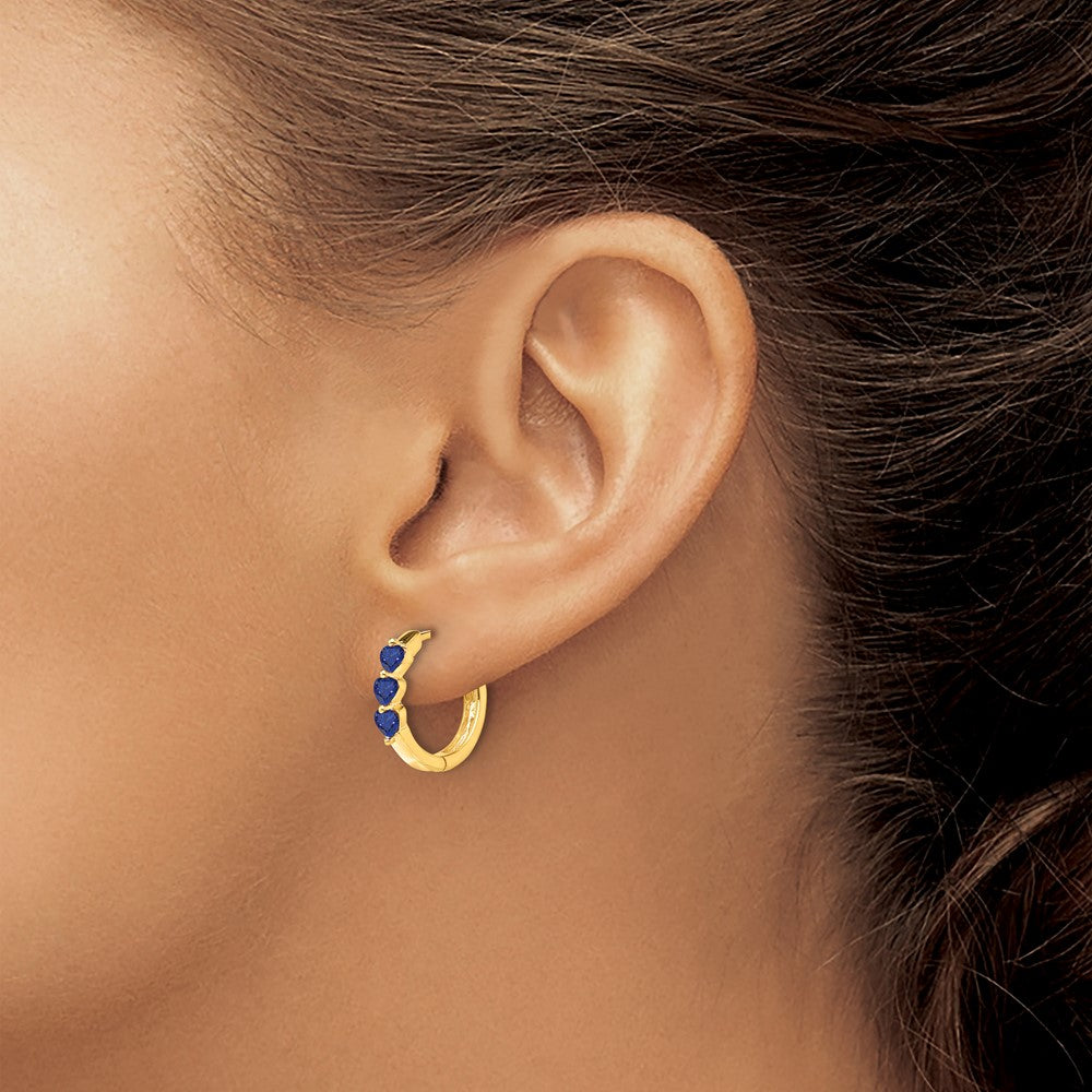 14k Yellow Gold Created Sapphire Polished Hinged Hoop Earrings