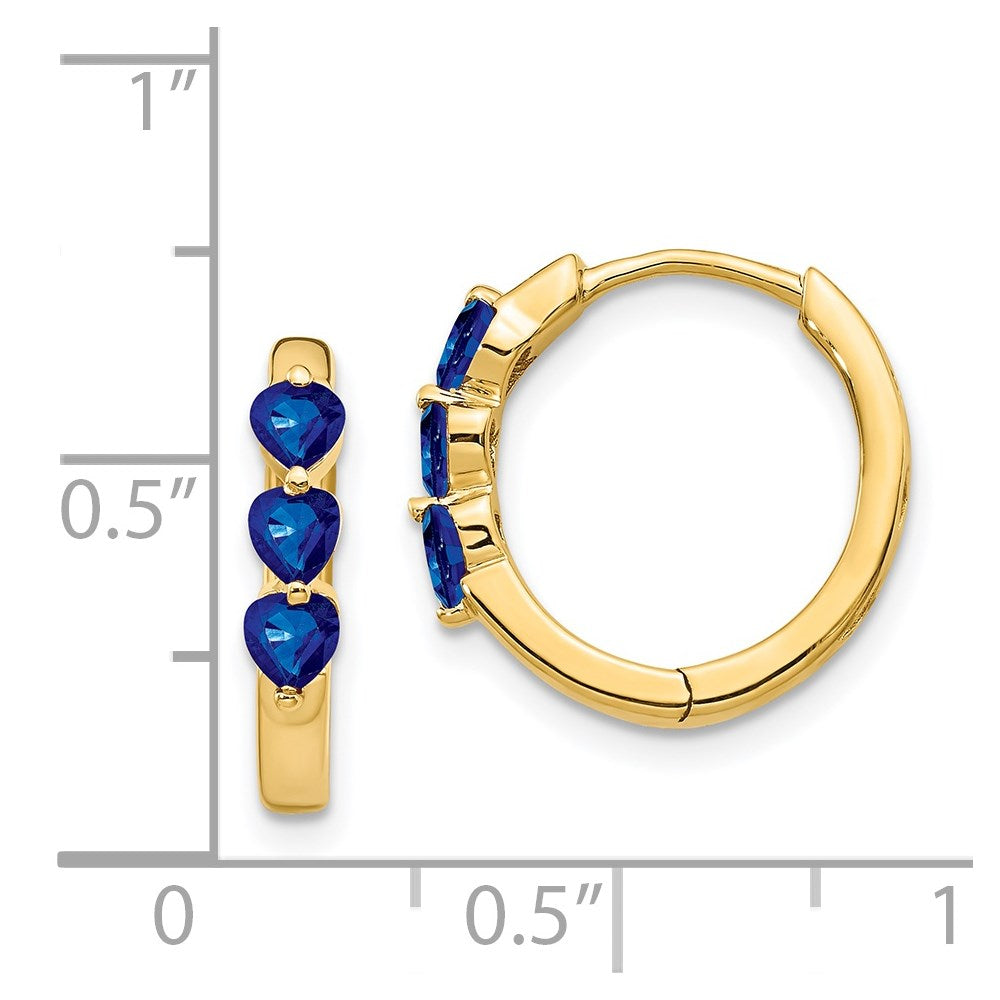 14k Yellow Gold Created Sapphire Polished Hinged Hoop Earrings