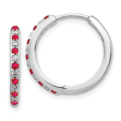 14k White Gold Real Diamond and Ruby Hinged Hoop Earrings EM5607-RU-020-WA