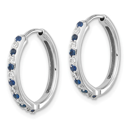 14k White Gold Real Diamond and Sapphire Hinged Hoop Earrings