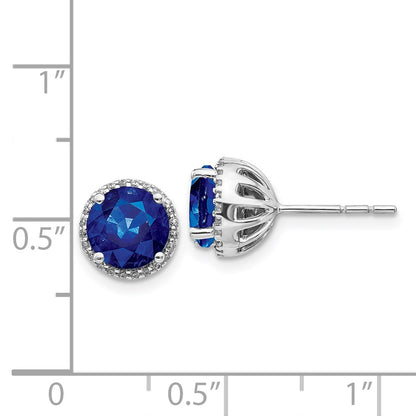 14k White Gold Real Diamond and Sapphire Post Earrings