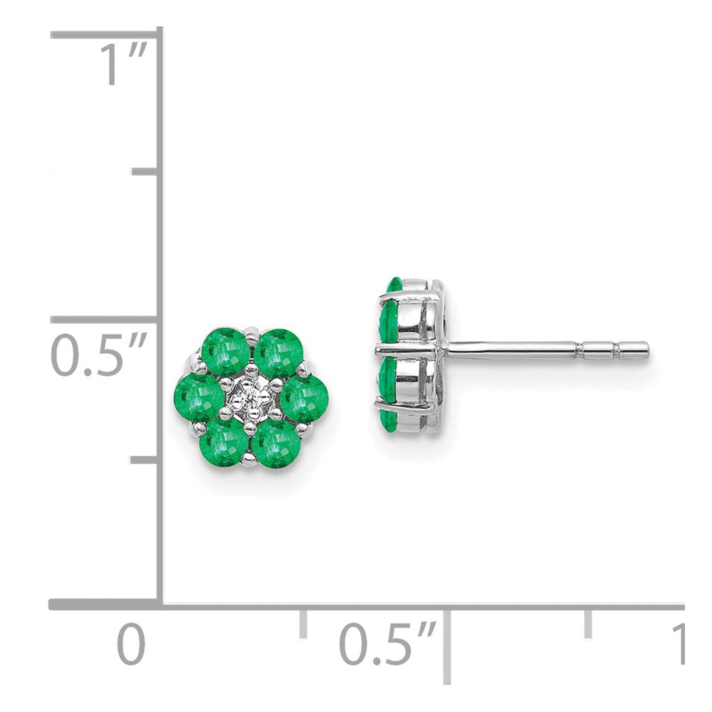14k White Gold Polished Emerald and Real Diamond Post Earrings