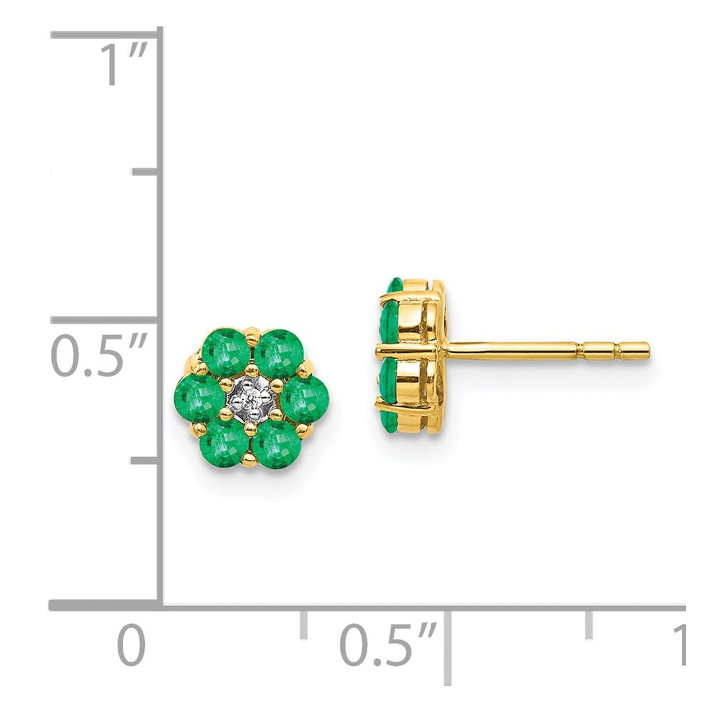 14k Yellow Gold and Rhodium Emerald and Real Diamond Post Earrings
