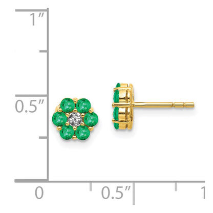 14k Yellow Gold and Rhodium Emerald and Real Diamond Post Earrings