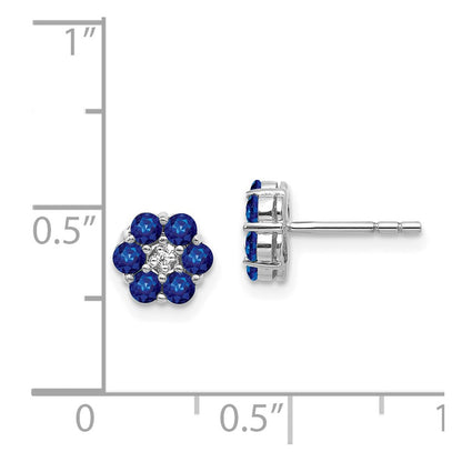 14k White Gold Polished Sapphire and Real Diamond Post Earrings