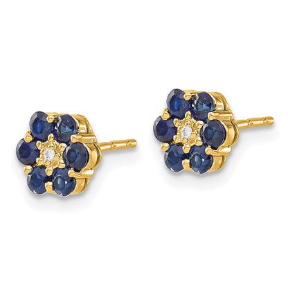14k Yellow Gold and Rhodium Sapphire and Real Diamond Post Earrings