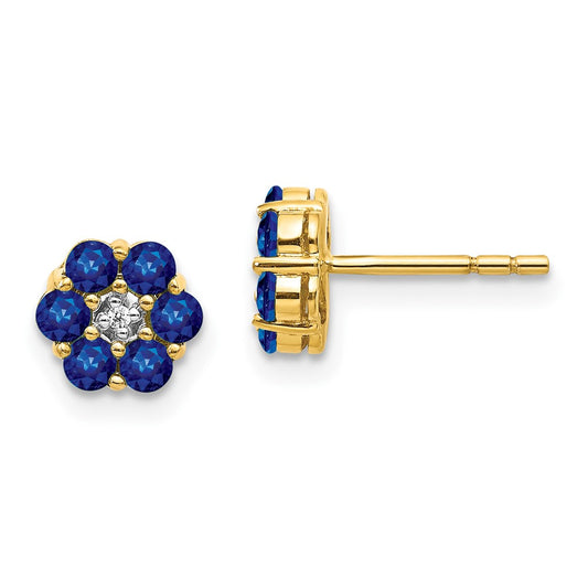 Solid 14k Yellow & Rhodium and Simulated Sapphire CZ Post Earrings