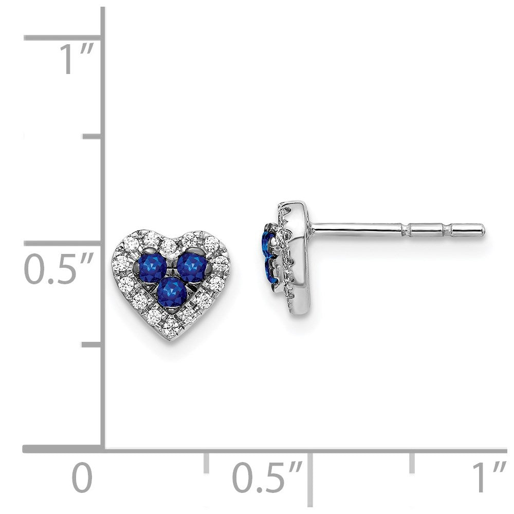 14k White Gold Real Diamond and Sapphire Heart Post Earrings EM5610-SA-013-WA
