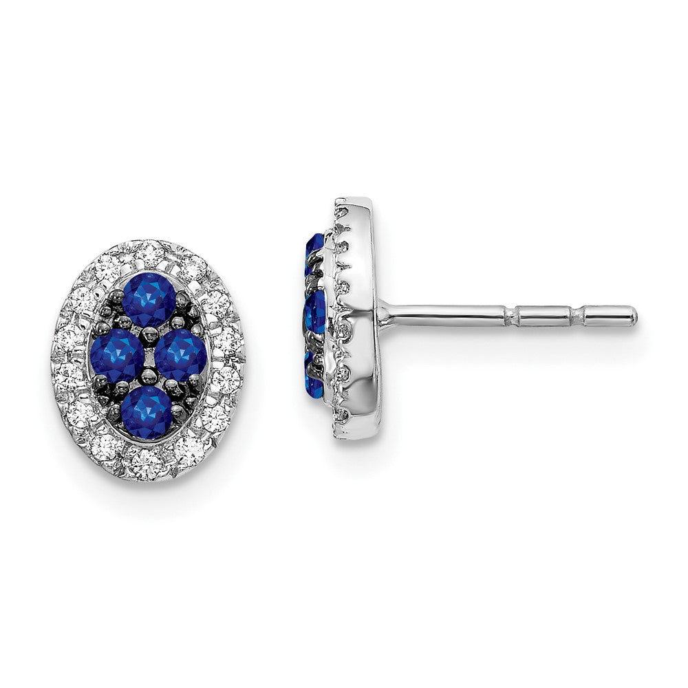 14k White Gold Real Diamond and Sapphire Oval Post Earrings EM5611-SA-013-WA