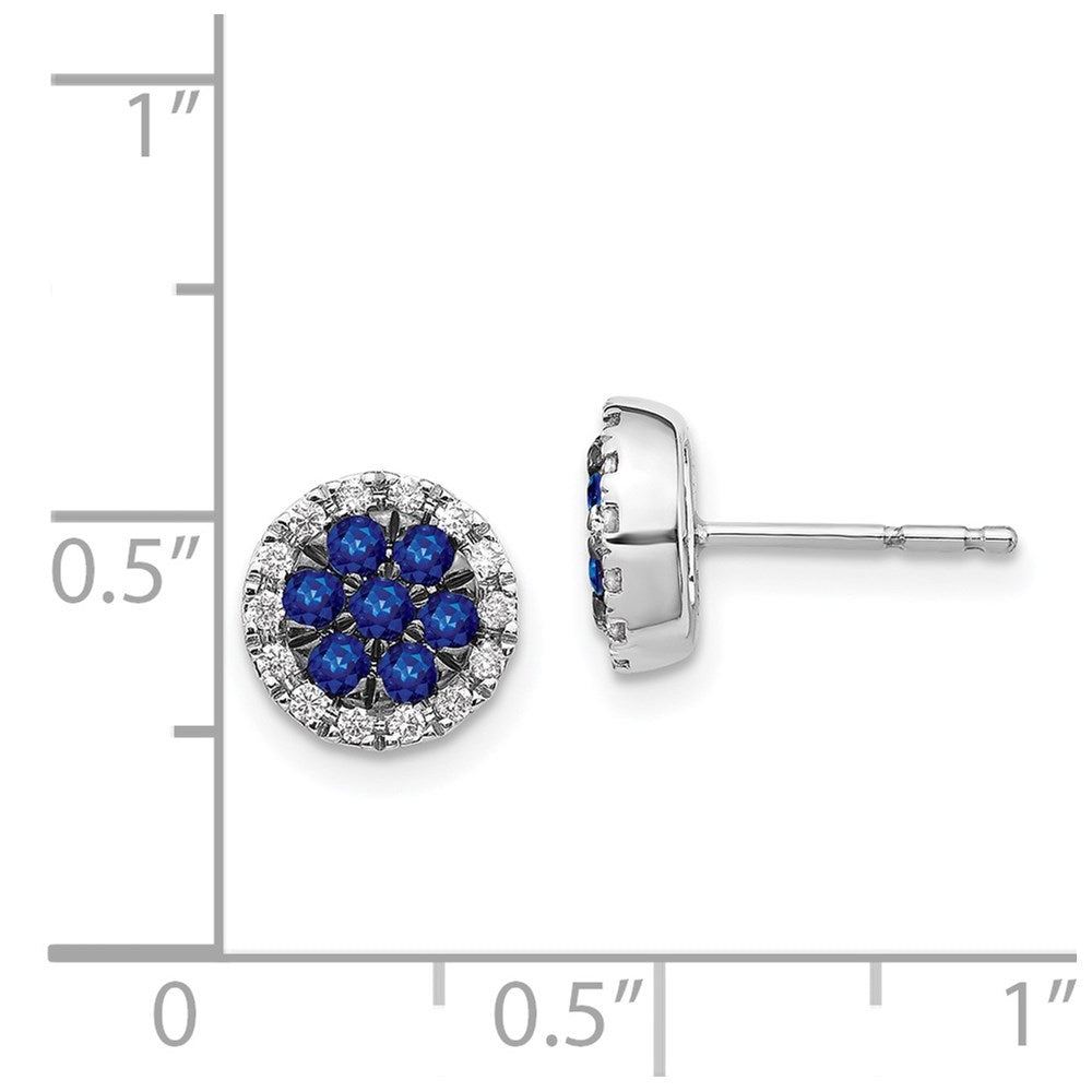 14k White Gold Real Diamond and Sapphire Circle Post Earrings EM5612-SA-050-WA