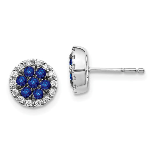 Solid 14k White Gold Simulated CZ and Sapphire Circle Post Earrings