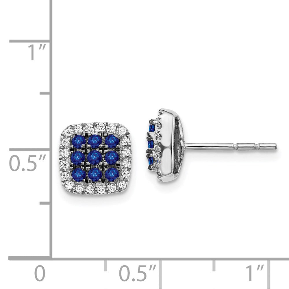 Solid 14k White Gold Simulated CZ and Sapphire Post Earrings