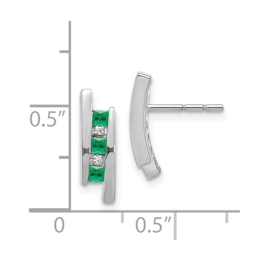 14k White Gold Real Diamond and Emerald Earrings